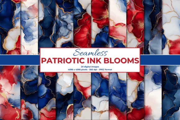 Download Patriotic Ink Blooms Backgrounds Bundle - Backgrounds Collection